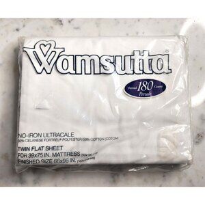 Wamsutta Twin Flat Sheet Percale White Cotton + Polyester 180 Thread Count NEW